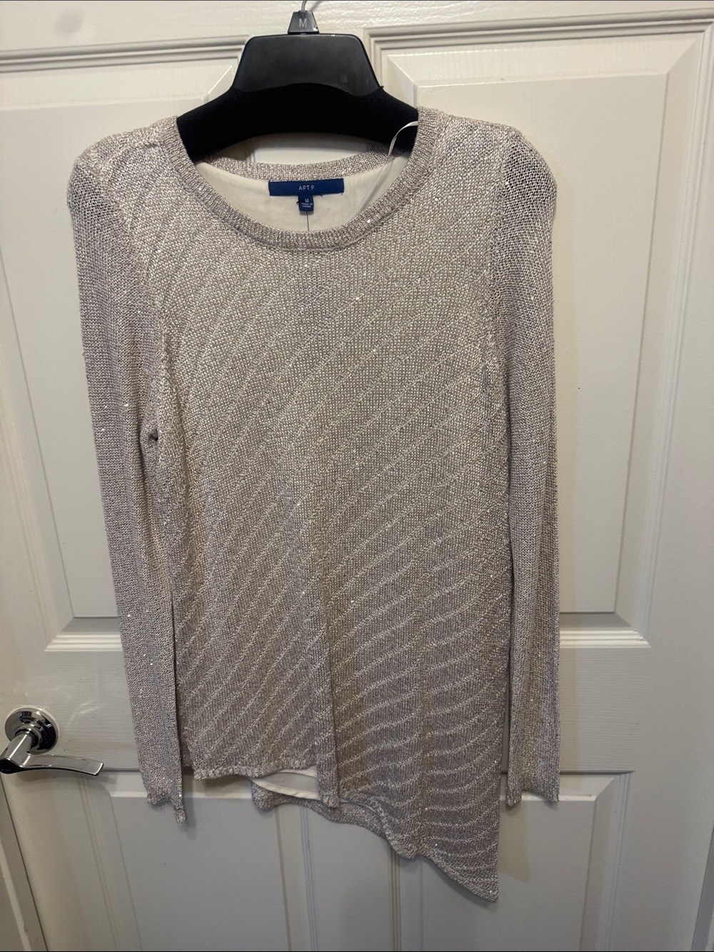 Apt. 9 Silver Metallic Knit Long-Sleeve Top